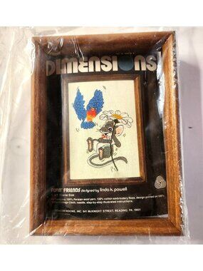 Vtg Dimension Embroidery Kit mouse flower daisy bird Linda K. Powell craft